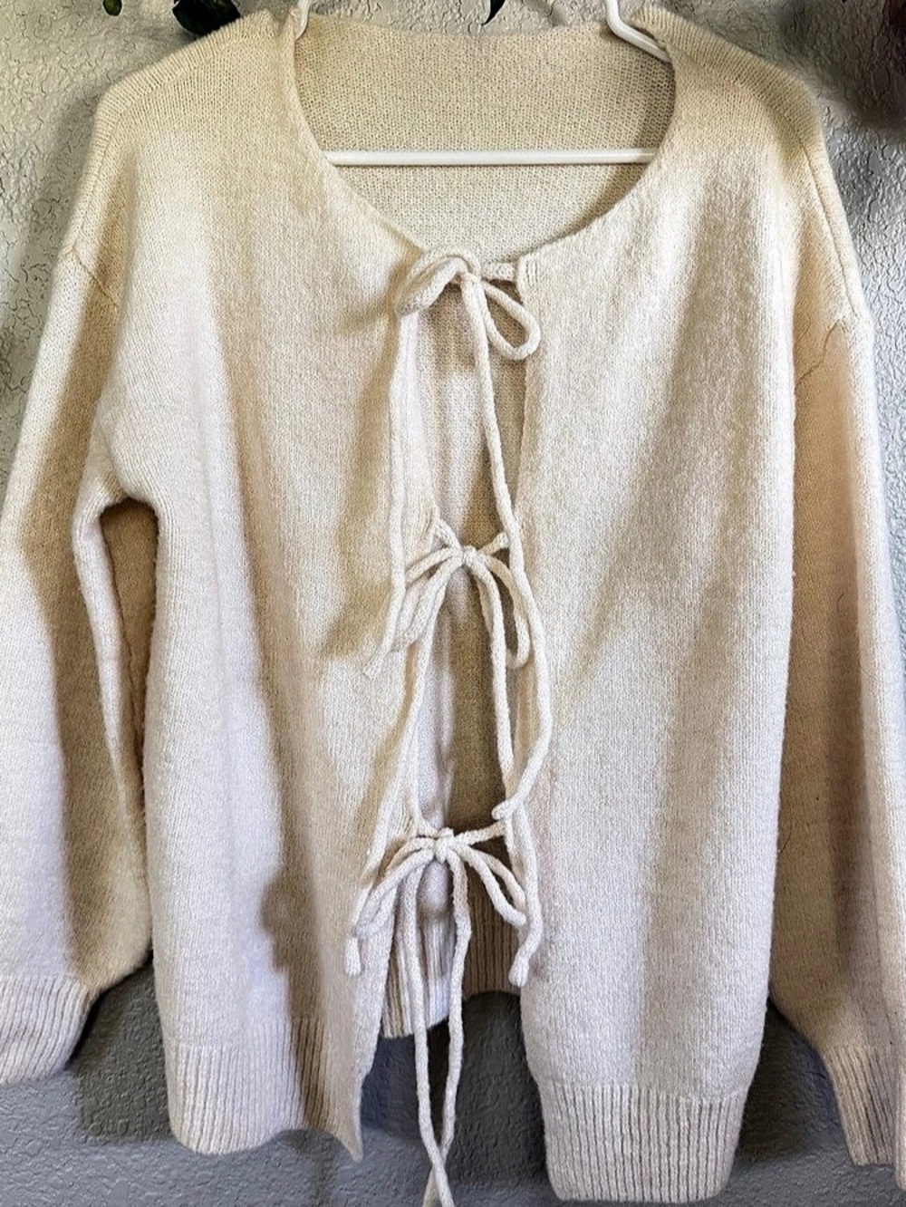Tie-Front Cream Knit Sweater